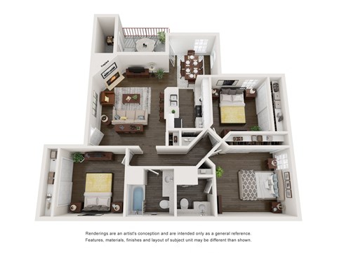a 3d floor plan of a house